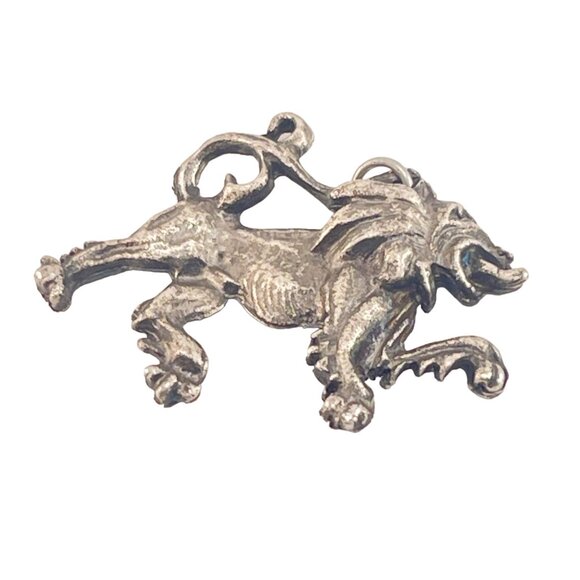 Vintage Silver Lion Pendant Handcrafted Mythical Beast Jewelry Ornate Medieval S - Picture 5 of 6